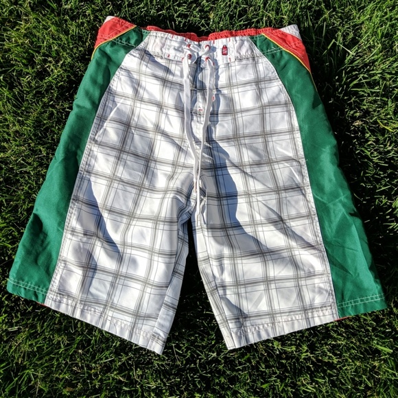 Red stripe men's boys swim trunks L - Picture 2 of 8